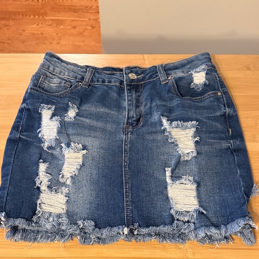 Wax Jean Ripped Indigo Mini Skirt women’s denim skirt Boho skirts size M - Picture 11 of 12
